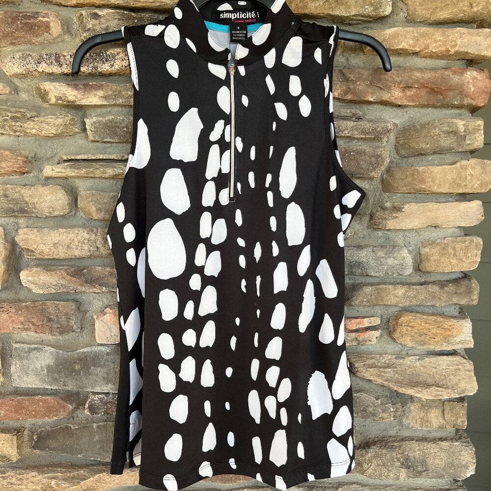 JAMIE SADOCK 1/4 Zip Golf Top Black White S NWOT